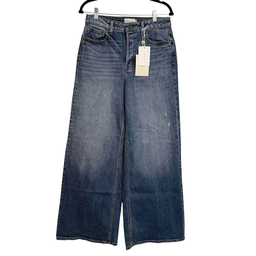 Cello Women Juniors Wide Leg Jeans High Rise Medium Wash NWT Size 9